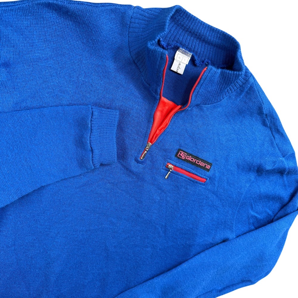 VTG Giordana Cycling Sweater Men XL (Fits Large) Jersey Wool Blend 1/4 Zip Italy